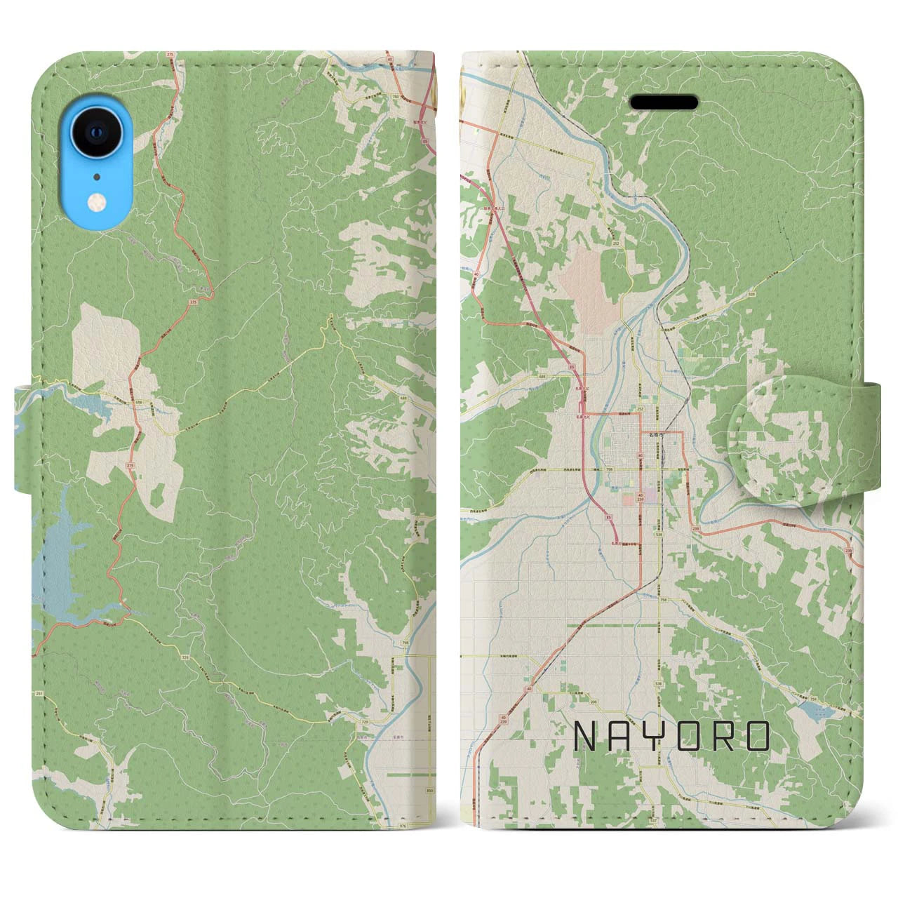 【名寄】地図柄iPhoneケース（手帳両面タイプ・ナチュラル）iPhone XR 用