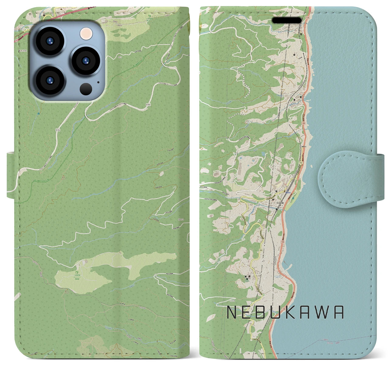 【根府川（神奈川県）】地図柄iPhoneケース（手帳タイプ）ナチュラル・iPhone 13 Pro Max 用