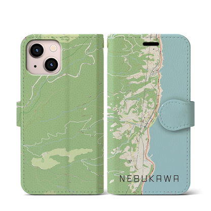 【根府川（神奈川県）】地図柄iPhoneケース（手帳タイプ）ナチュラル・iPhone 13 mini 用