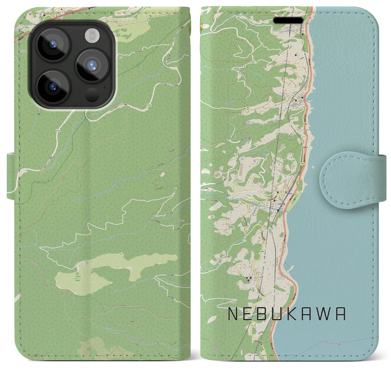 【根府川（神奈川県）】地図柄iPhoneケース（手帳タイプ）ナチュラル・iPhone 15 Pro Max 用