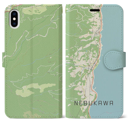 【根府川（神奈川県）】地図柄iPhoneケース（手帳タイプ）ナチュラル・iPhone XS Max 用