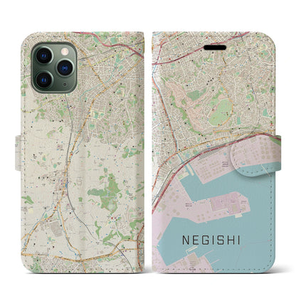 【根岸（神奈川県）】地図柄iPhoneケース（手帳タイプ）ナチュラル・iPhone 11 Pro 用