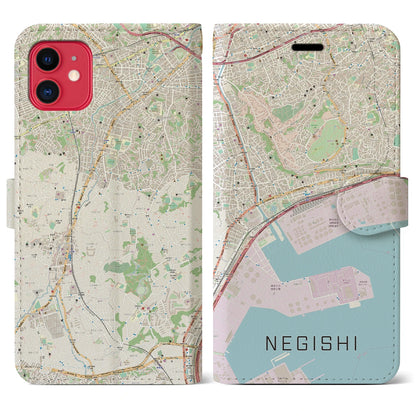 【根岸（神奈川県）】地図柄iPhoneケース（手帳タイプ）ナチュラル・iPhone 11 用