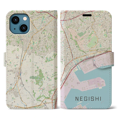 【根岸（神奈川県）】地図柄iPhoneケース（手帳タイプ）ナチュラル・iPhone 13 用