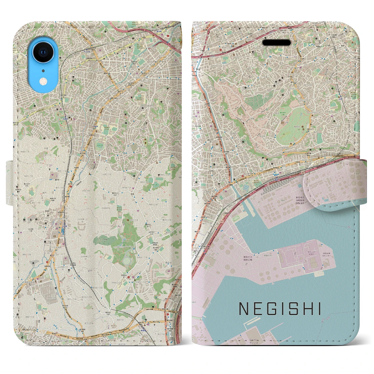【根岸】地図柄iPhoneケース（手帳両面タイプ・ナチュラル）iPhone XR 用