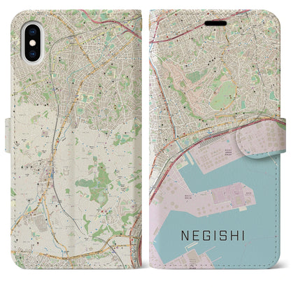 【根岸（神奈川県）】地図柄iPhoneケース（手帳タイプ）ナチュラル・iPhone XS Max 用