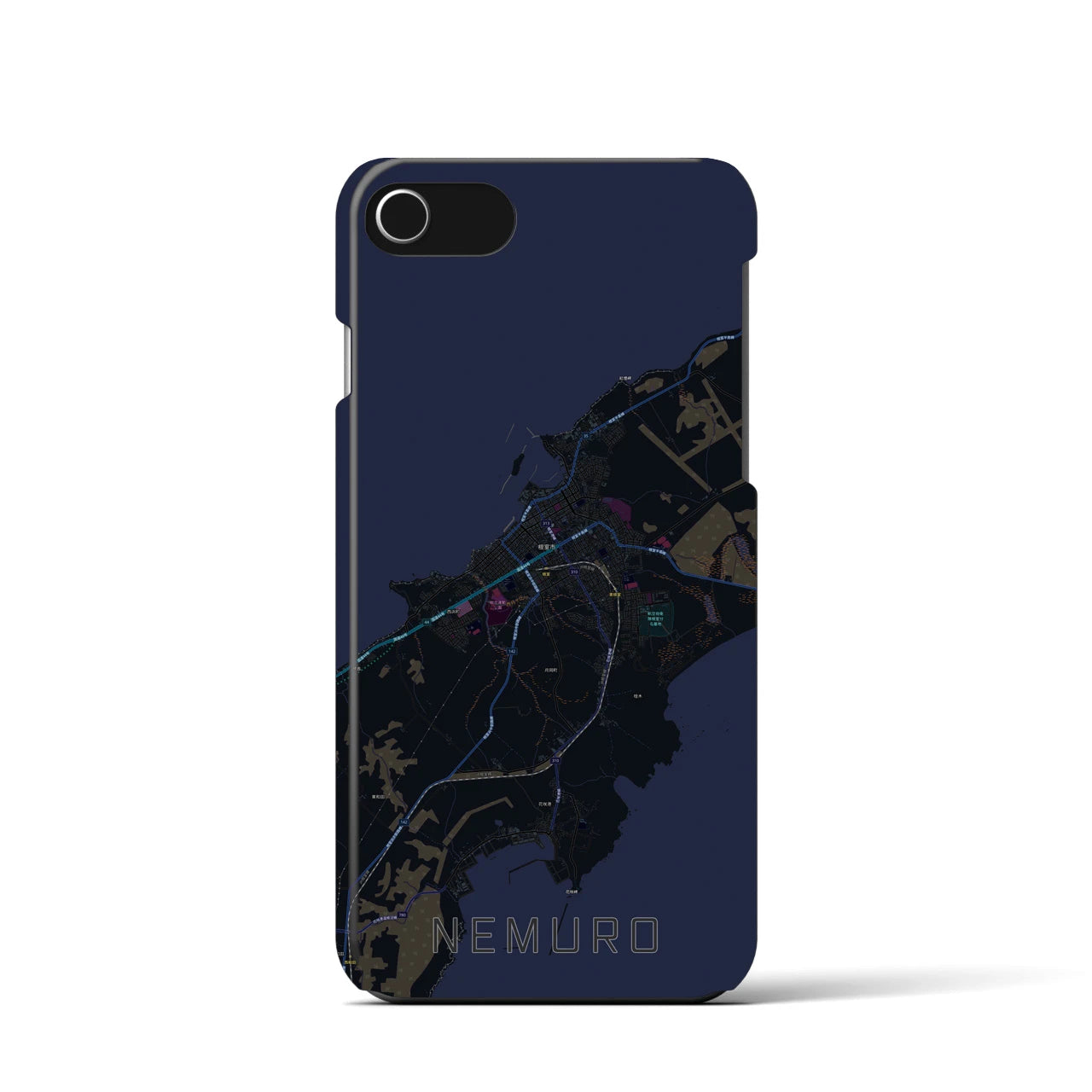 【根室】地図柄iPhoneケース（バックカバータイプ・ブラック）iPhone SE（第3 / 第2世代） / 8 / 7 / 6s / 6 用