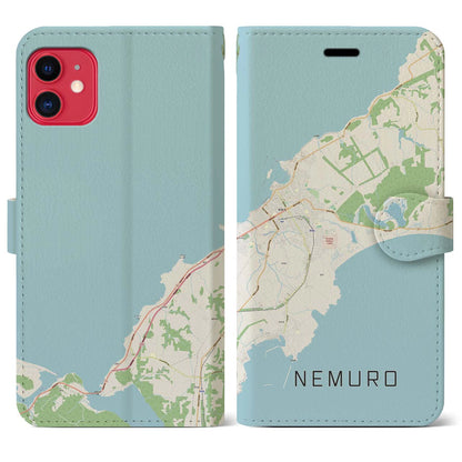 【根室（北海道）】地図柄iPhoneケース（手帳タイプ）ナチュラル・iPhone 11 用