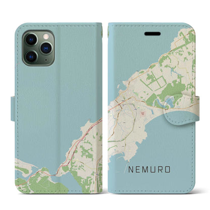 【根室（北海道）】地図柄iPhoneケース（手帳タイプ）ナチュラル・iPhone 11 Pro 用