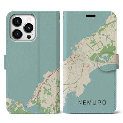 【根室（北海道）】地図柄iPhoneケース（手帳タイプ）ナチュラル・iPhone 13 Pro 用