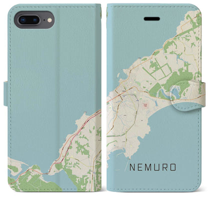 【根室（北海道）】地図柄iPhoneケース（手帳タイプ）ナチュラル・iPhone 8Plus /7Plus / 6sPlus / 6Plus 用