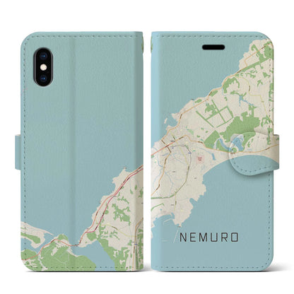 【根室（北海道）】地図柄iPhoneケース（手帳タイプ）ナチュラル・iPhone XS / X 用