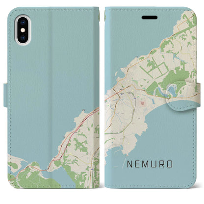 【根室（北海道）】地図柄iPhoneケース（手帳タイプ）ナチュラル・iPhone XS Max 用