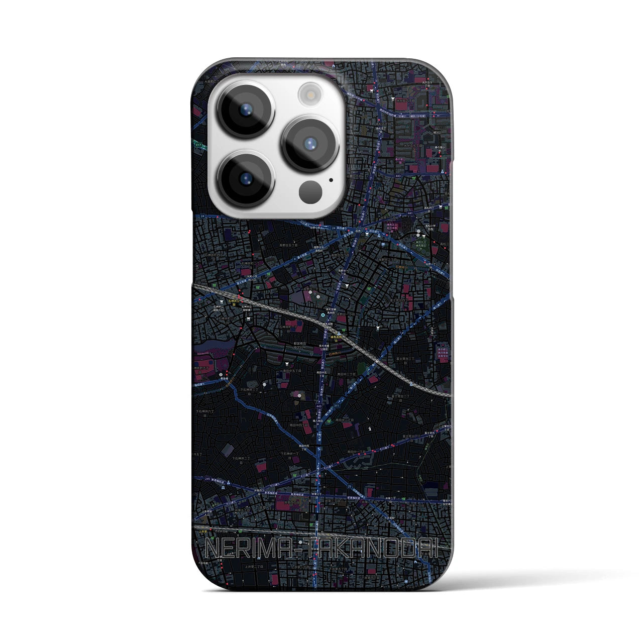 【練馬高野台】地図柄iPhoneケース（バックカバータイプ・ブラック）iPhone 14 Pro 用