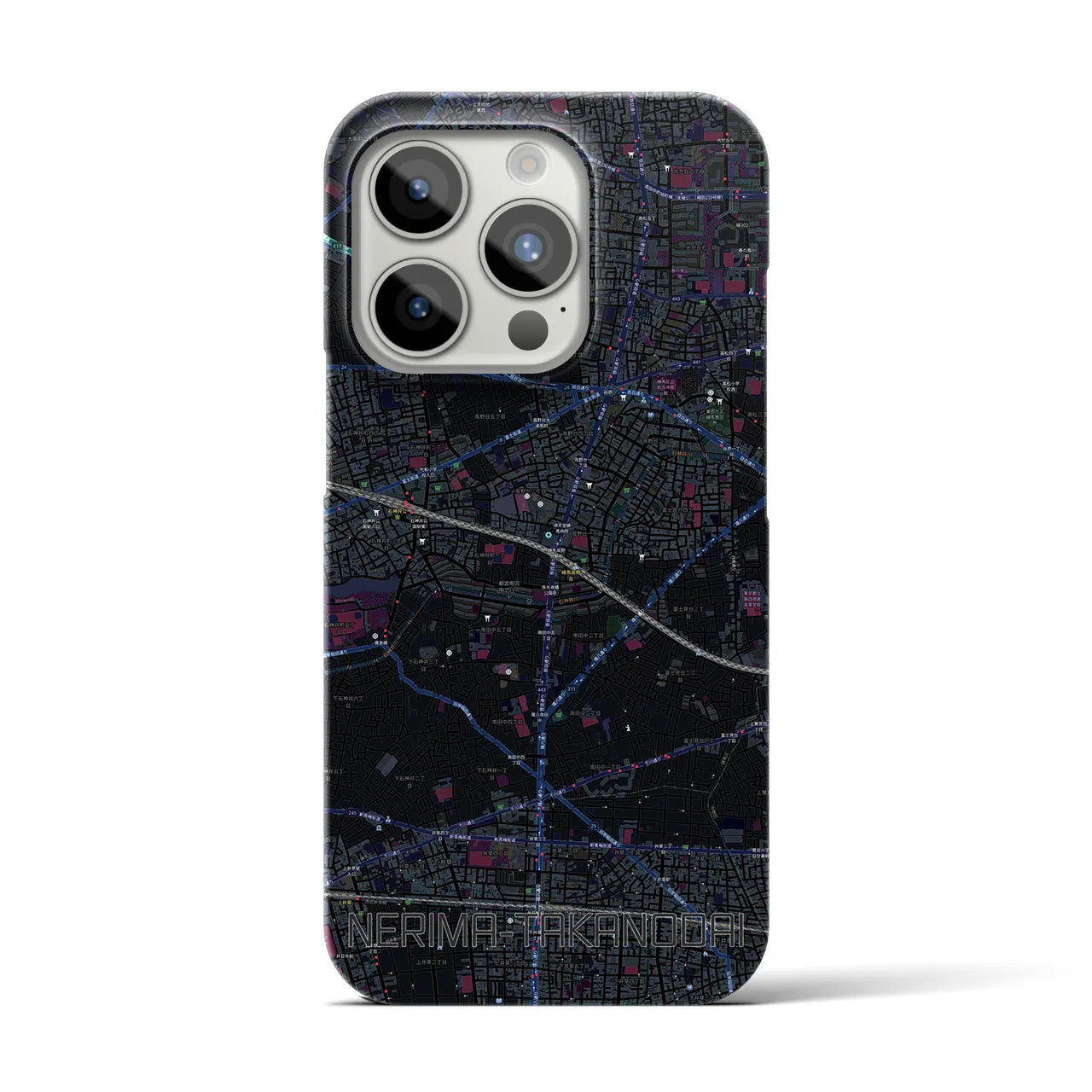 【練馬高野台】地図柄iPhoneケース（バックカバータイプ・ブラック）iPhone 15 Pro 用
