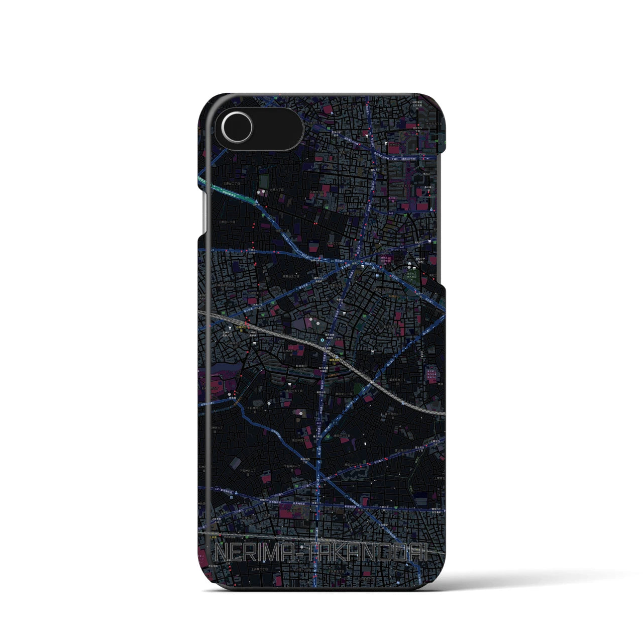【練馬高野台】地図柄iPhoneケース（バックカバータイプ・ブラック）iPhone SE（第3 / 第2世代） / 8 / 7 / 6s / 6 用