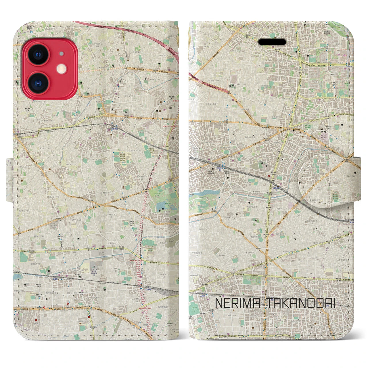 【練馬高野台】地図柄iPhoneケース（手帳両面タイプ・ナチュラル）iPhone 11 用