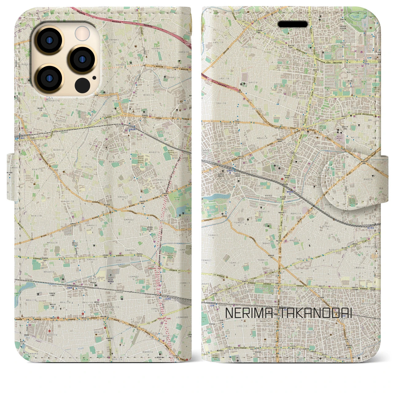 【練馬高野台】地図柄iPhoneケース（手帳両面タイプ・ナチュラル）iPhone 12 Pro Max 用