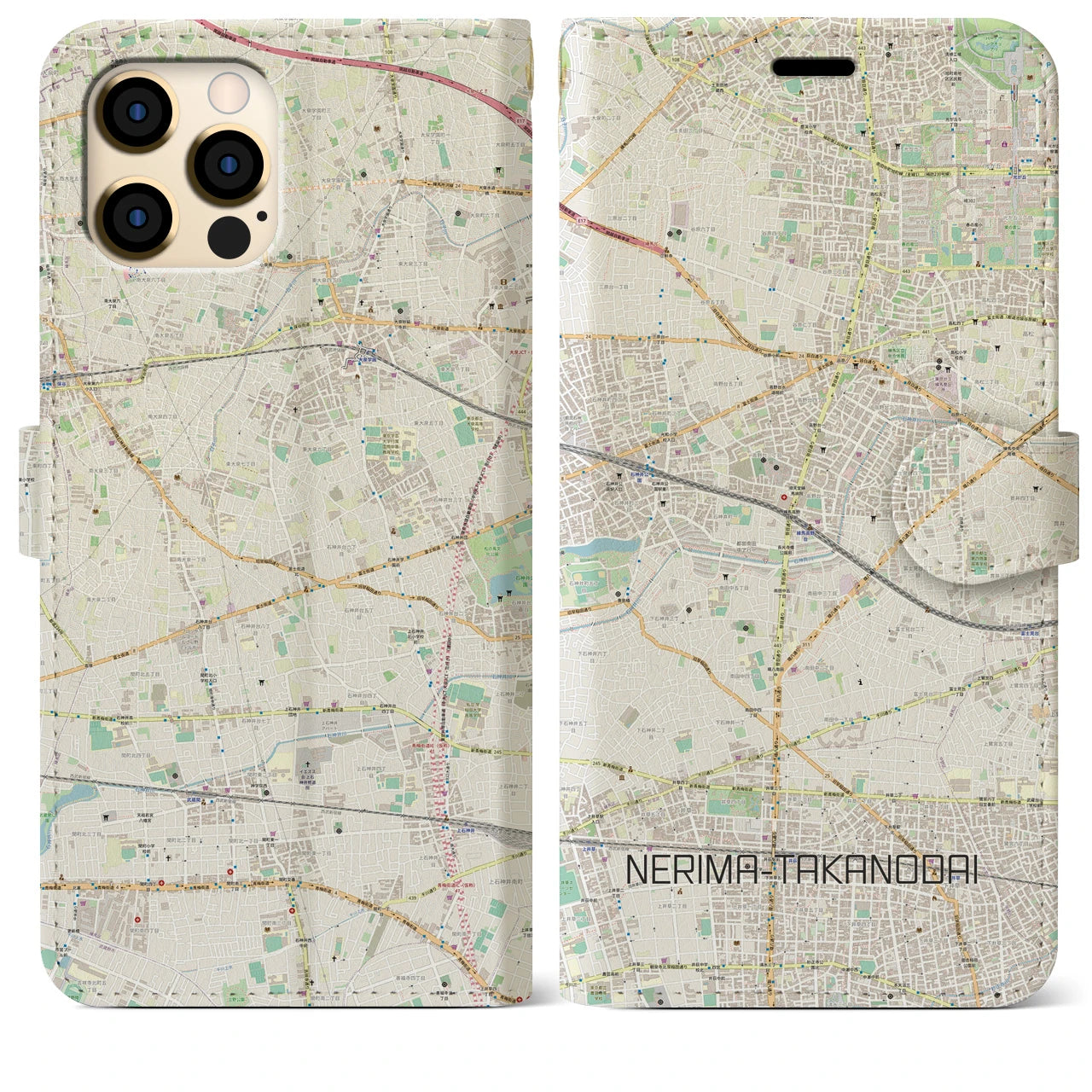 【練馬高野台（東京都）】地図柄iPhoneケース（手帳タイプ）ナチュラル・iPhone 12 Pro Max 用