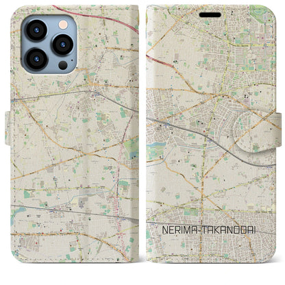 【練馬高野台（東京都）】地図柄iPhoneケース（手帳タイプ）ナチュラル・iPhone 13 Pro Max 用