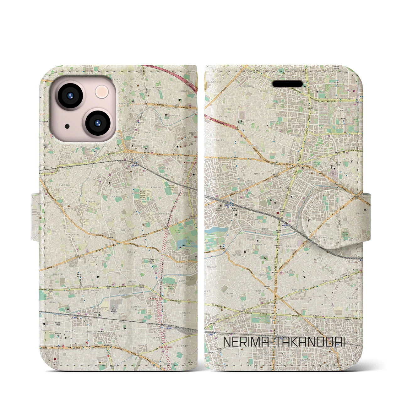 【練馬高野台（東京都）】地図柄iPhoneケース（手帳タイプ）ナチュラル・iPhone 13 mini 用