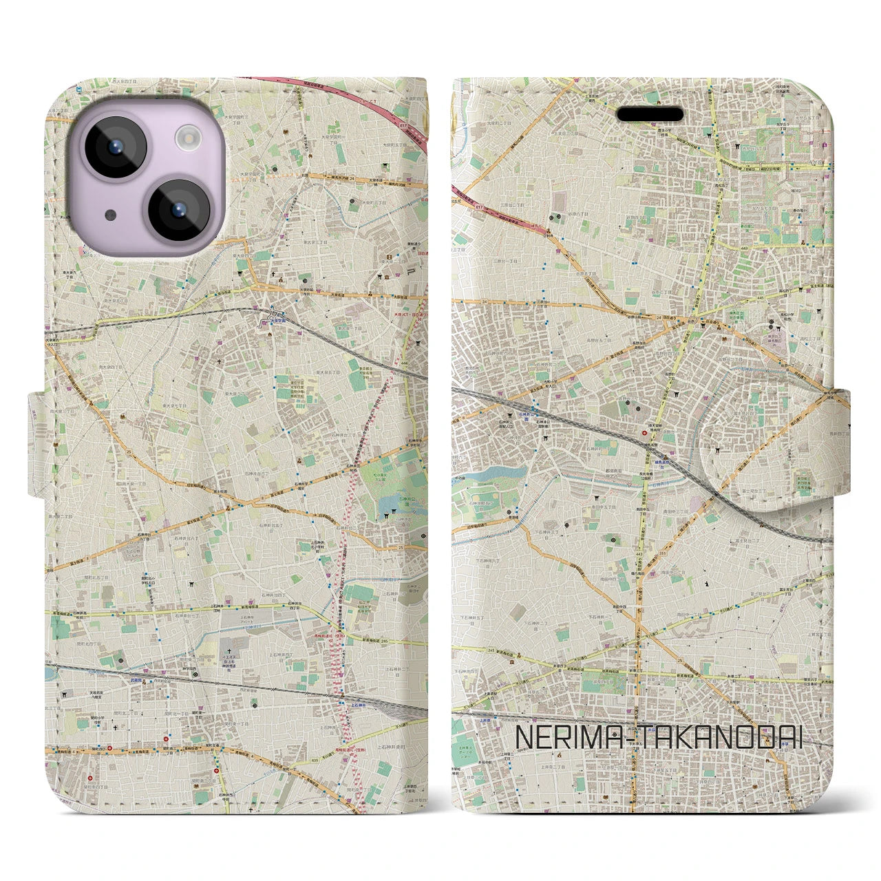 【練馬高野台】地図柄iPhoneケース（手帳両面タイプ・ナチュラル）iPhone 14 用