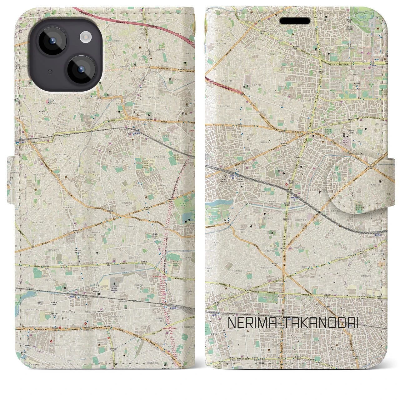 【練馬高野台】地図柄iPhoneケース（手帳両面タイプ・ナチュラル）iPhone 14 Plus 用