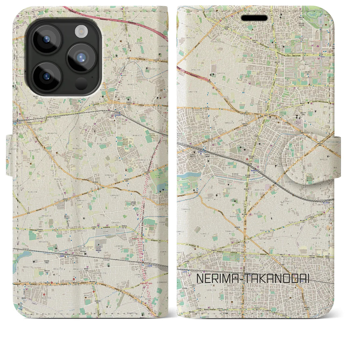 【練馬高野台】地図柄iPhoneケース（手帳両面タイプ・ナチュラル）iPhone 15 Pro Max 用