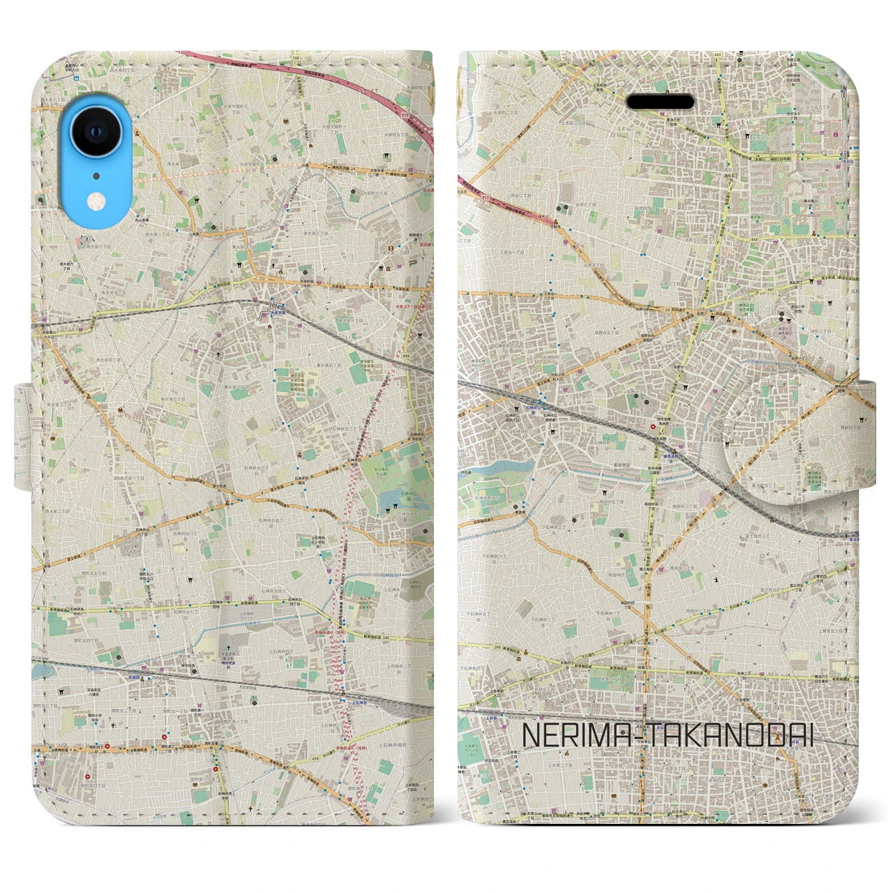 【練馬高野台】地図柄iPhoneケース（手帳両面タイプ・ナチュラル）iPhone XR 用