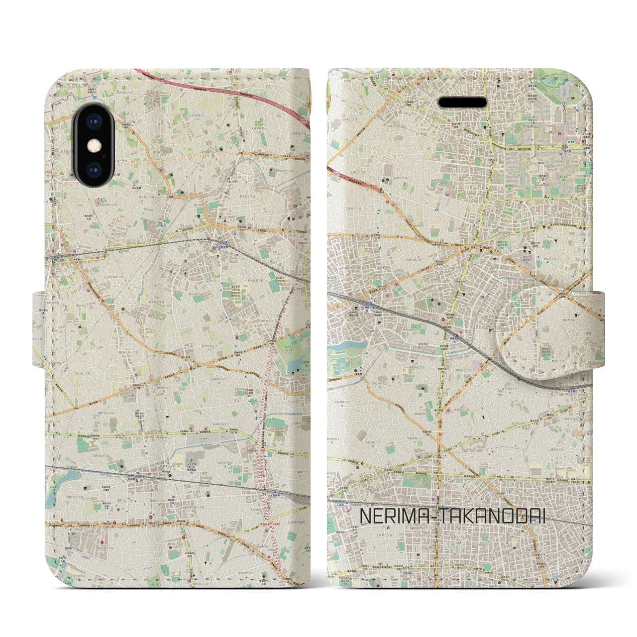【練馬高野台（東京都）】地図柄iPhoneケース（手帳タイプ）ナチュラル・iPhone XS / X 用