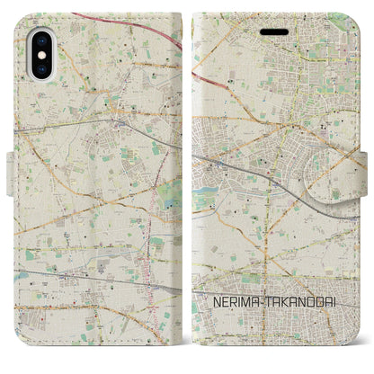【練馬高野台（東京都）】地図柄iPhoneケース（手帳タイプ）ナチュラル・iPhone XS Max 用