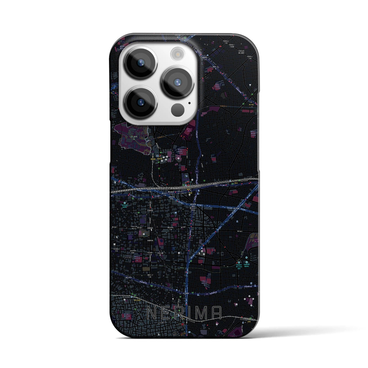 【練馬】地図柄iPhoneケース（バックカバータイプ・ブラック）iPhone 14 Pro 用