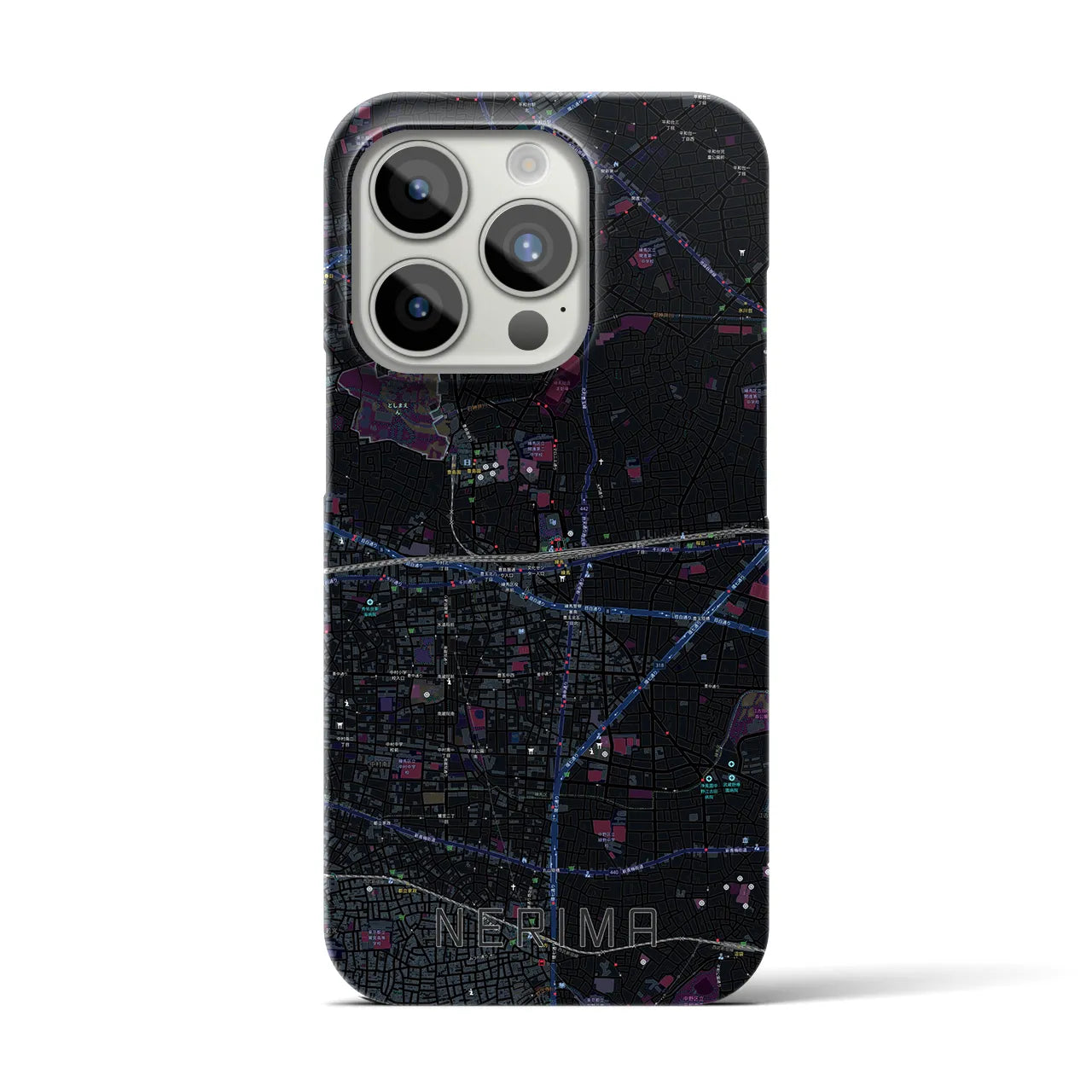 【練馬】地図柄iPhoneケース（バックカバータイプ・ブラック）iPhone 15 Pro 用