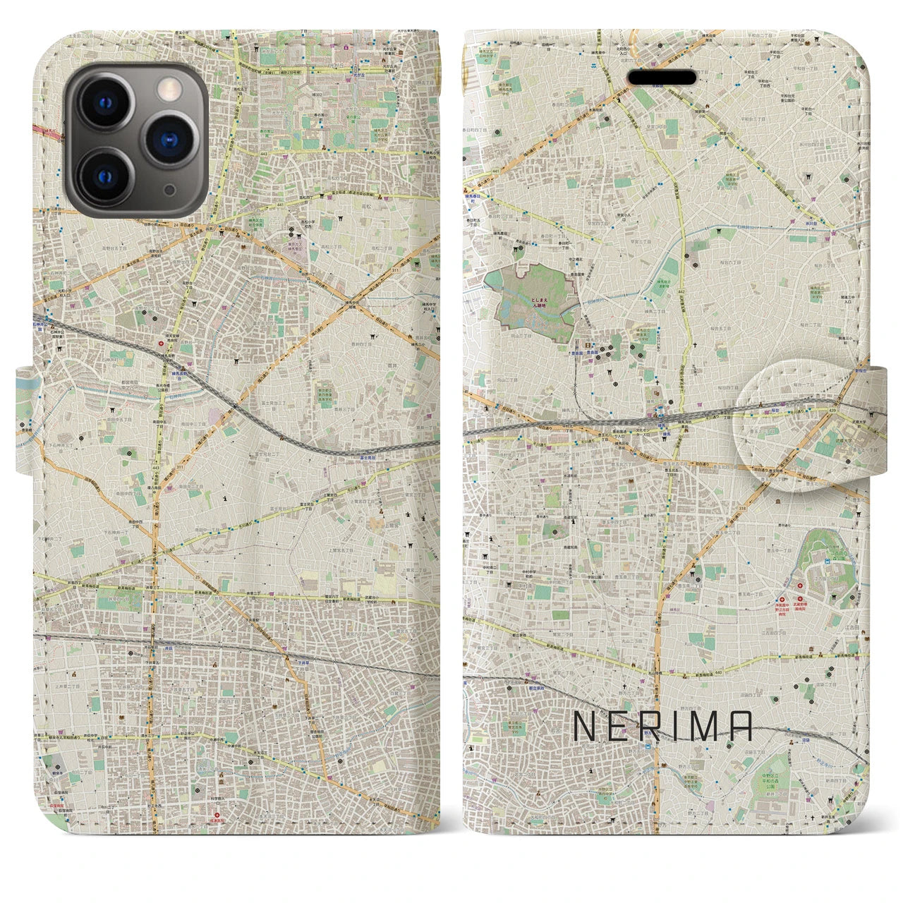 【練馬】地図柄iPhoneケース（手帳両面タイプ・ナチュラル）iPhone 11 Pro Max 用