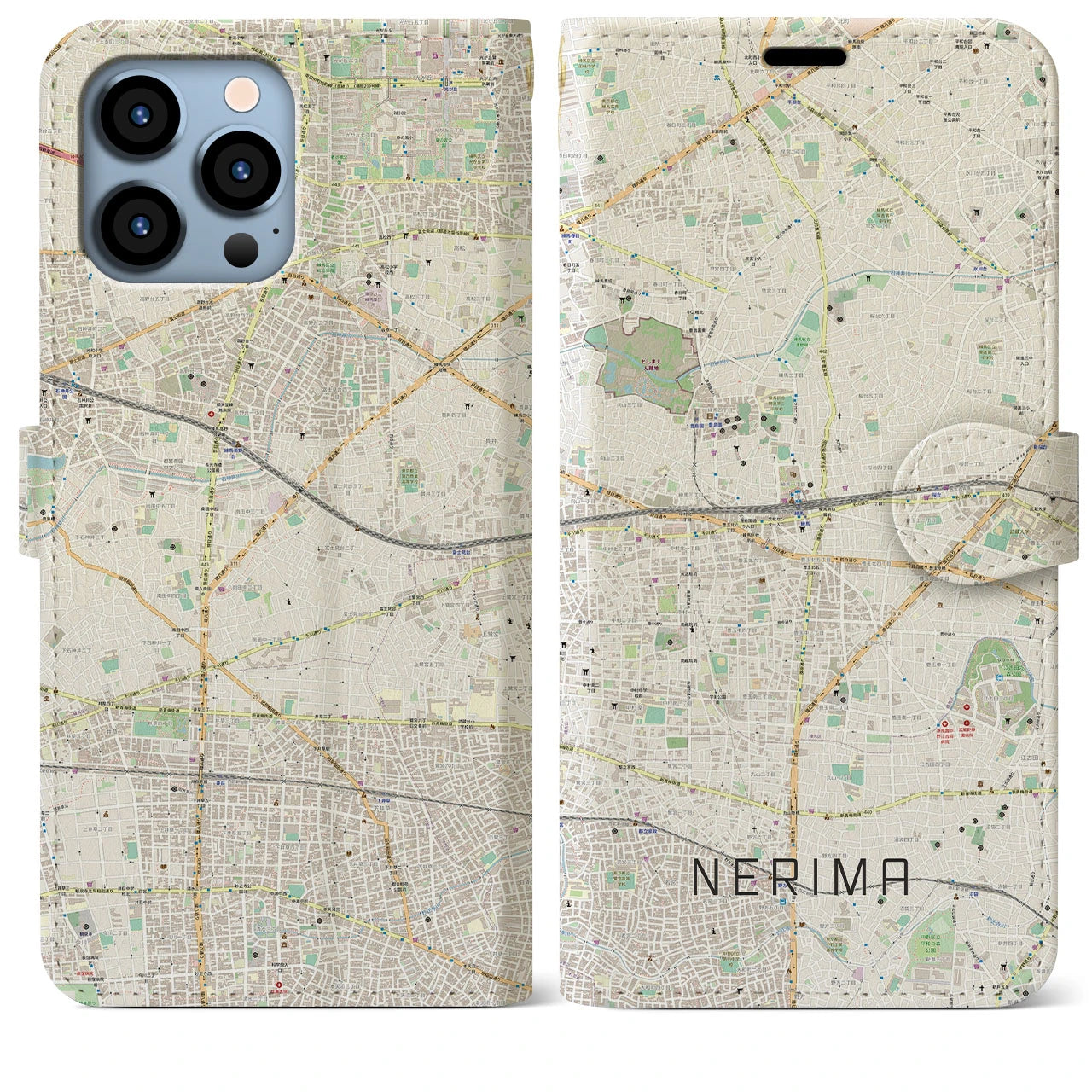 【練馬】地図柄iPhoneケース（手帳両面タイプ・ナチュラル）iPhone 13 Pro Max 用