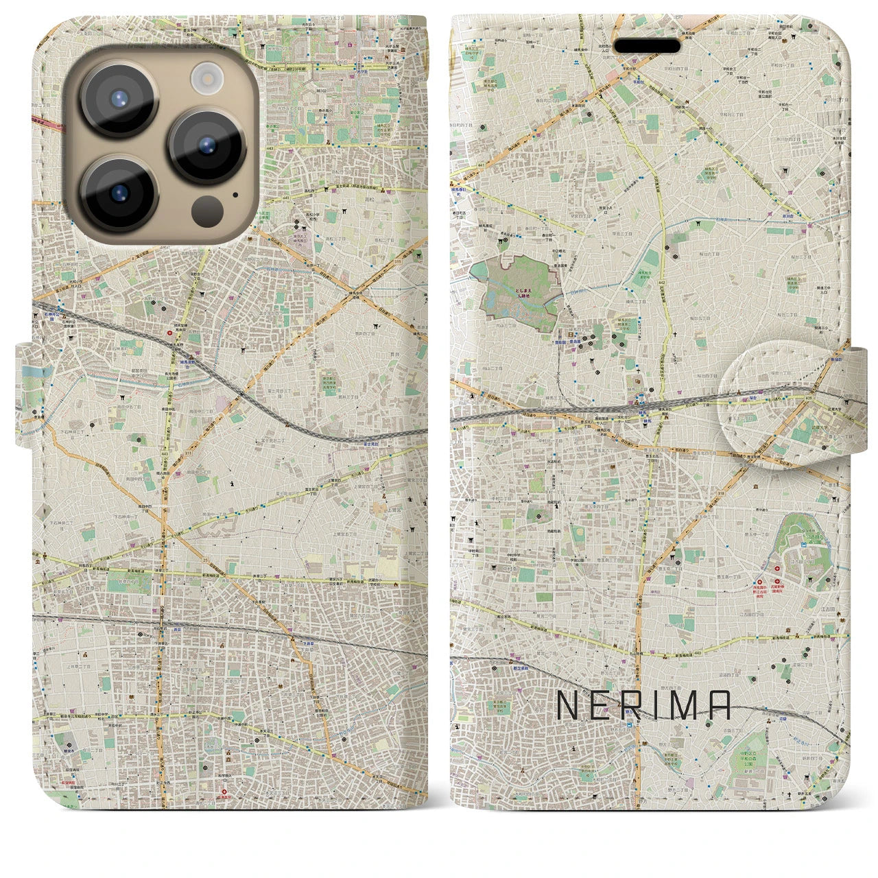 【練馬】地図柄iPhoneケース（手帳両面タイプ・ナチュラル）iPhone 14 Pro Max 用