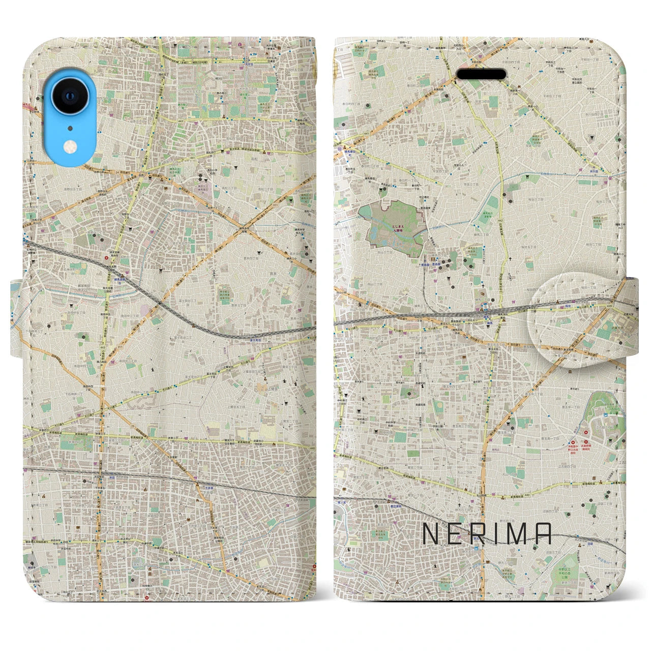【練馬】地図柄iPhoneケース（手帳両面タイプ・ナチュラル）iPhone XR 用