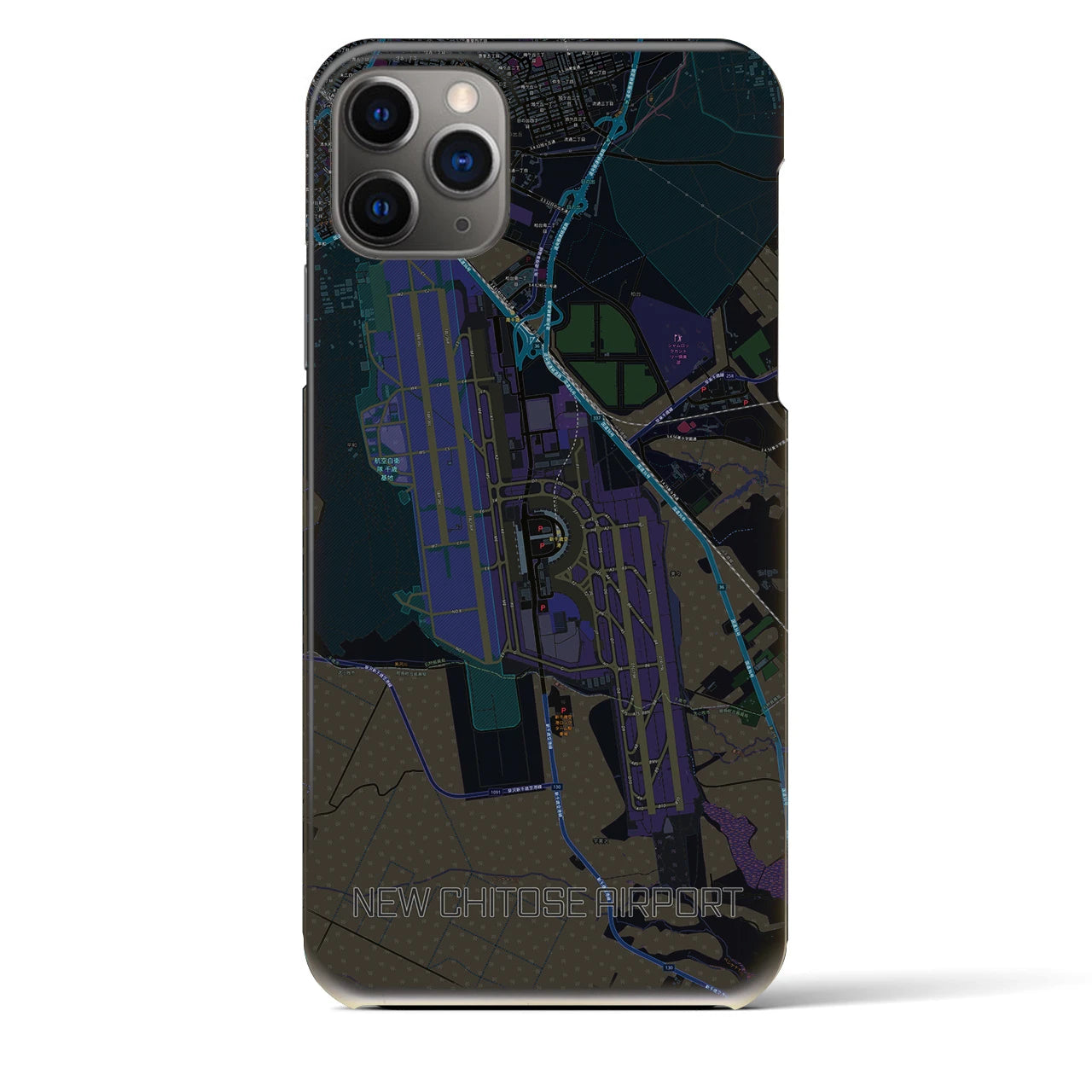 【新千歳空港】地図柄iPhoneケース（バックカバータイプ・ブラック）iPhone 11 Pro Max 用