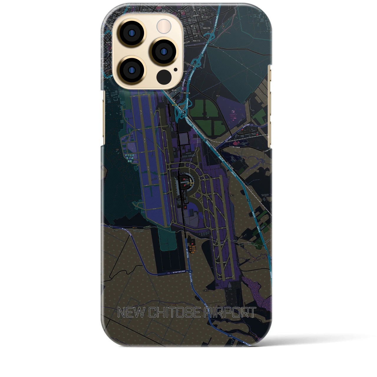 【新千歳空港】地図柄iPhoneケース（バックカバータイプ・ブラック）iPhone 12 Pro Max 用
