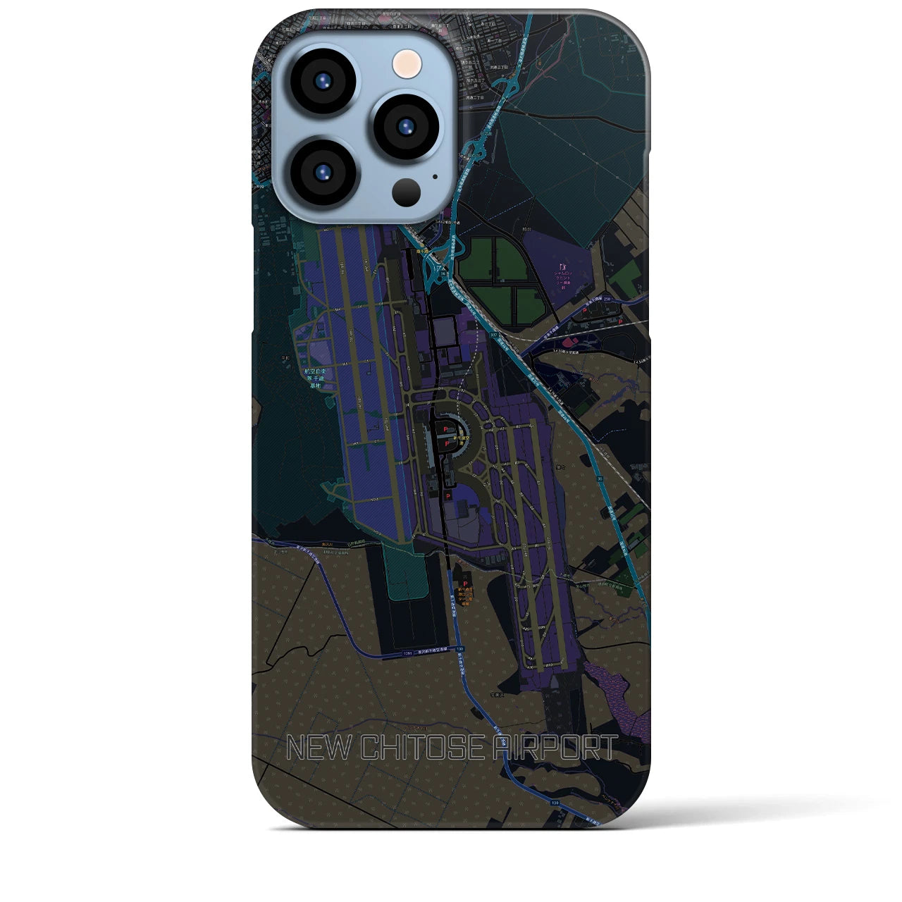 【新千歳空港】地図柄iPhoneケース（バックカバータイプ・ブラック）iPhone 13 Pro Max 用