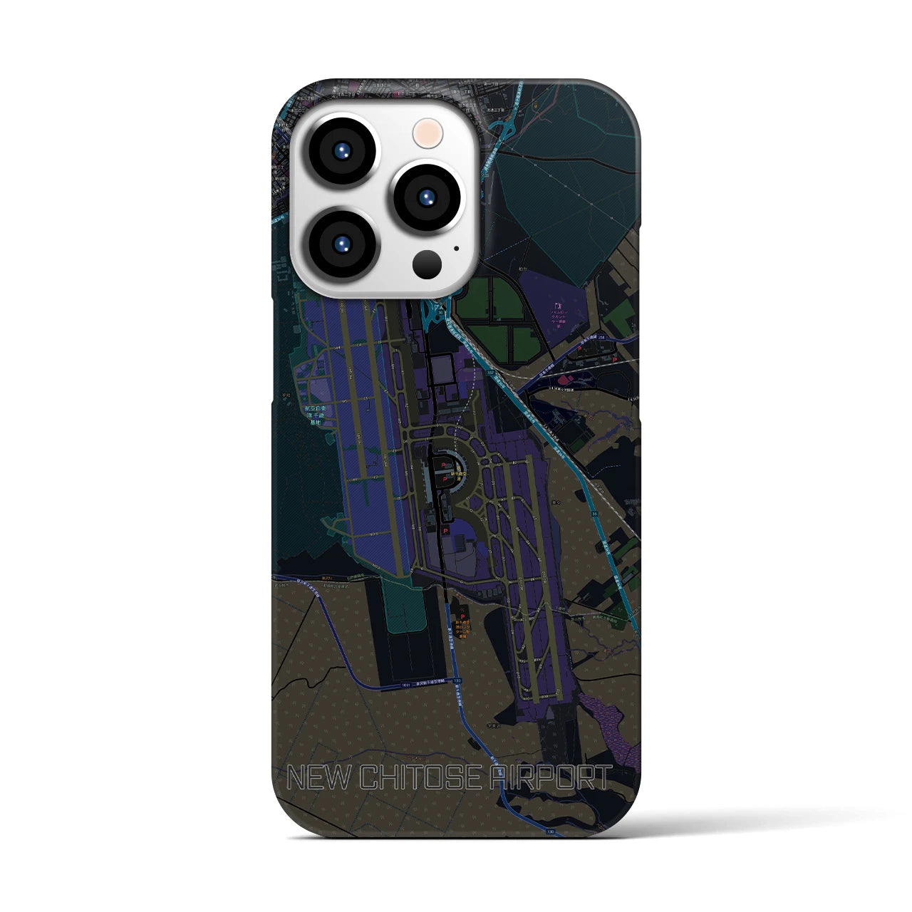 【新千歳空港】地図柄iPhoneケース（バックカバータイプ・ブラック）iPhone 13 Pro 用