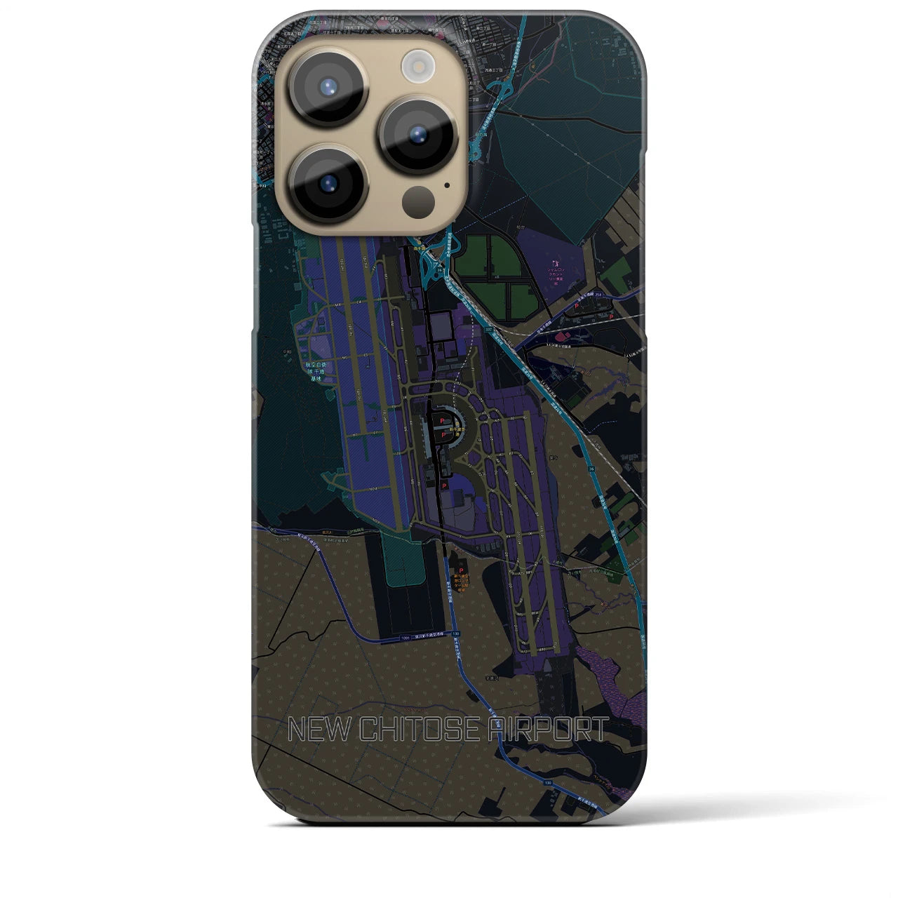 【新千歳空港】地図柄iPhoneケース（バックカバータイプ・ブラック）iPhone 14 Pro Max 用