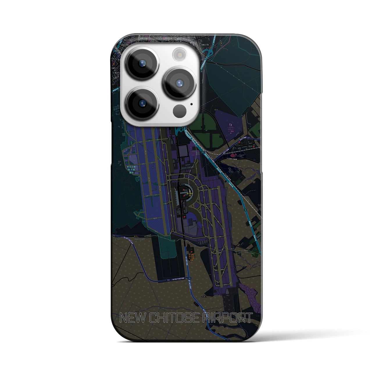 【新千歳空港】地図柄iPhoneケース（バックカバータイプ・ブラック）iPhone 14 Pro 用