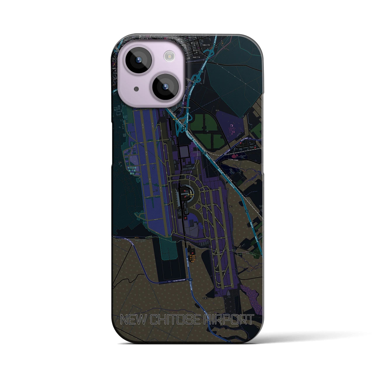 【新千歳空港】地図柄iPhoneケース（バックカバータイプ・ブラック）iPhone 14 用