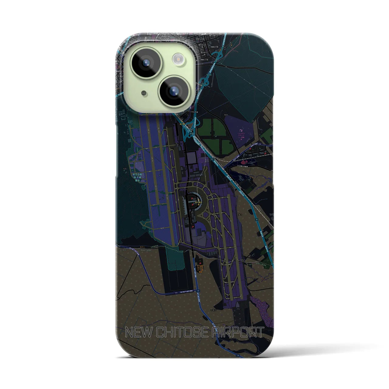 【新千歳空港】地図柄iPhoneケース（バックカバータイプ・ブラック）iPhone 15 用