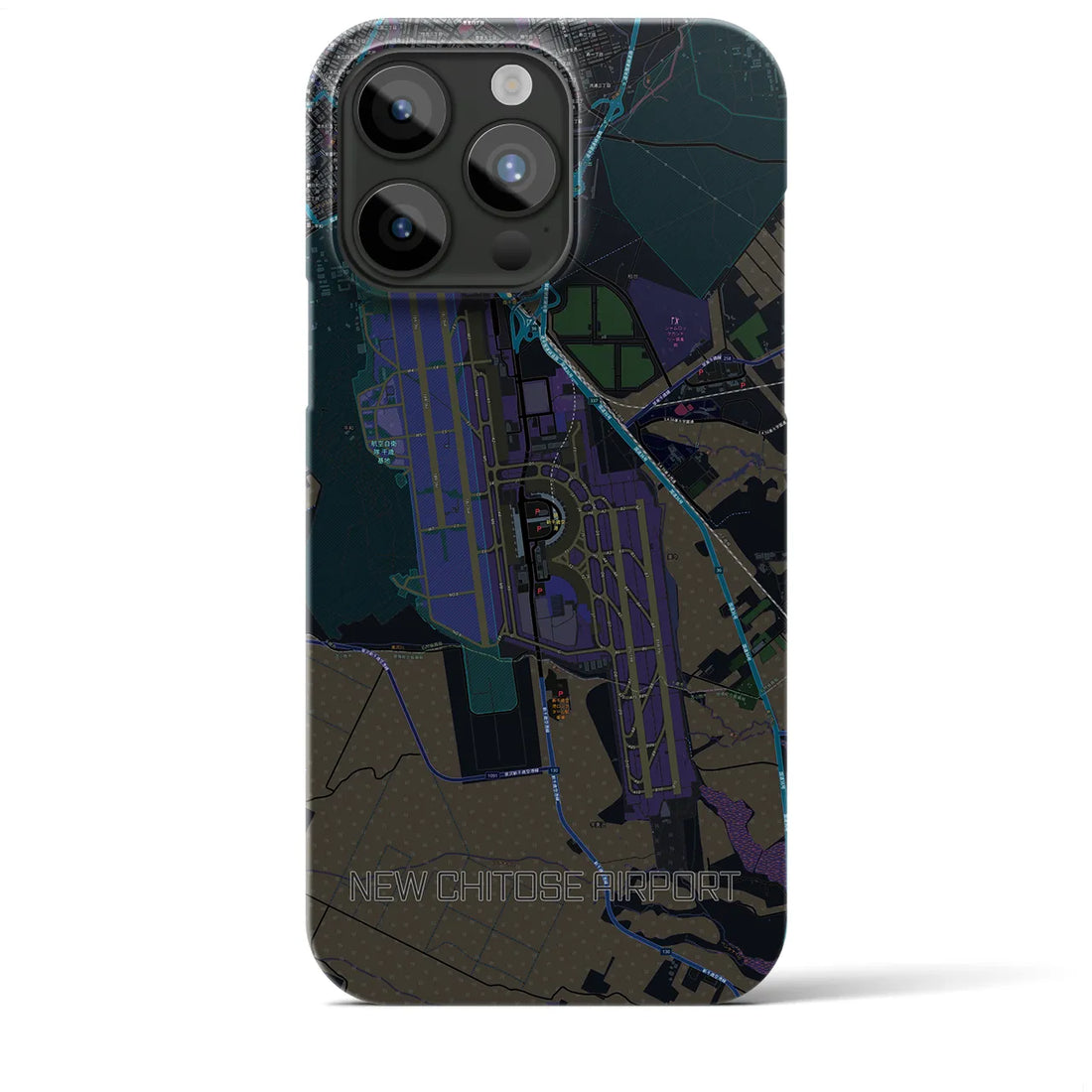 【新千歳空港】地図柄iPhoneケース（バックカバータイプ・ブラック）iPhone 15 Pro Max 用