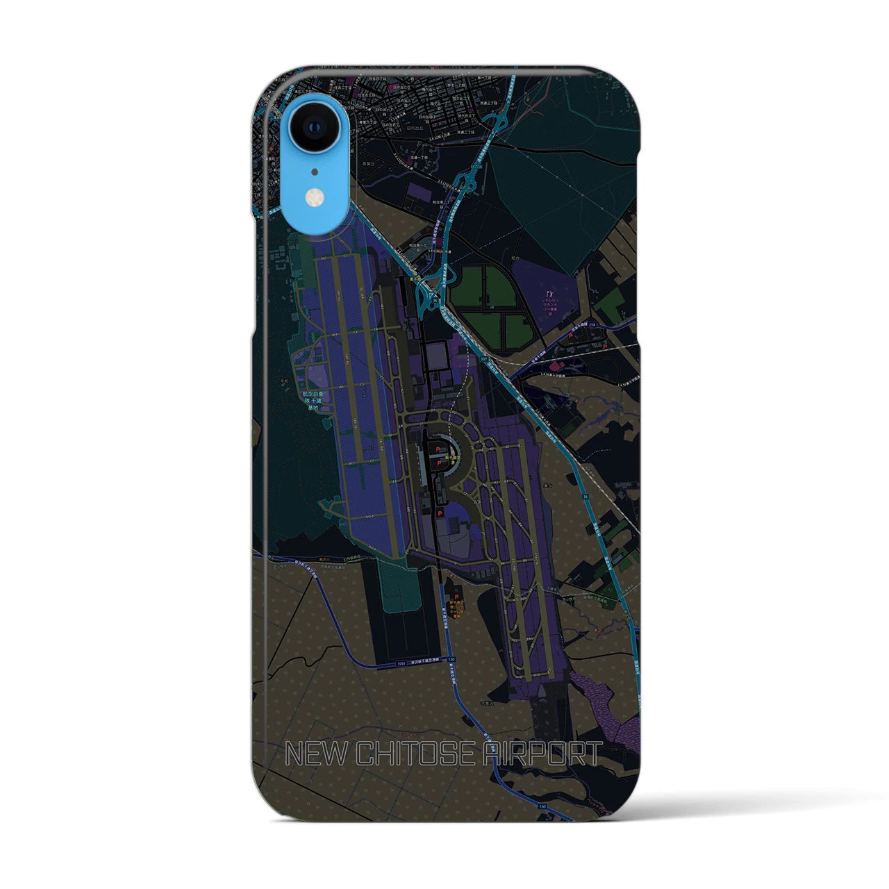 【新千歳空港】地図柄iPhoneケース（バックカバータイプ・ブラック）iPhone XR 用