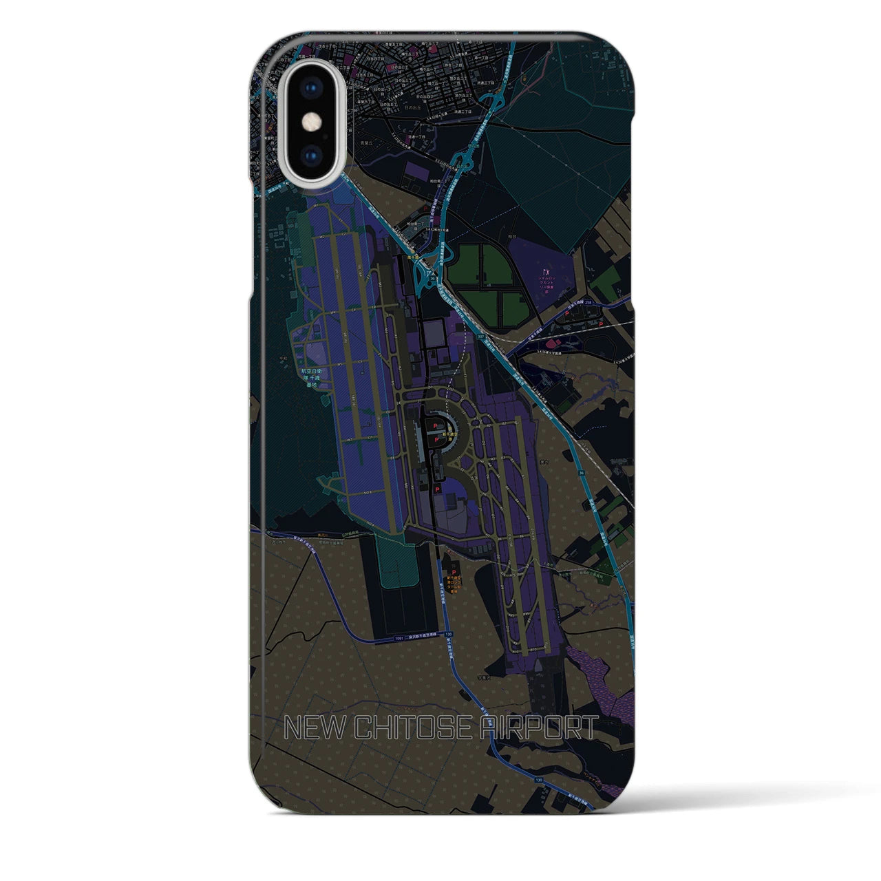 【新千歳空港】地図柄iPhoneケース（バックカバータイプ・ブラック）iPhone XS Max 用