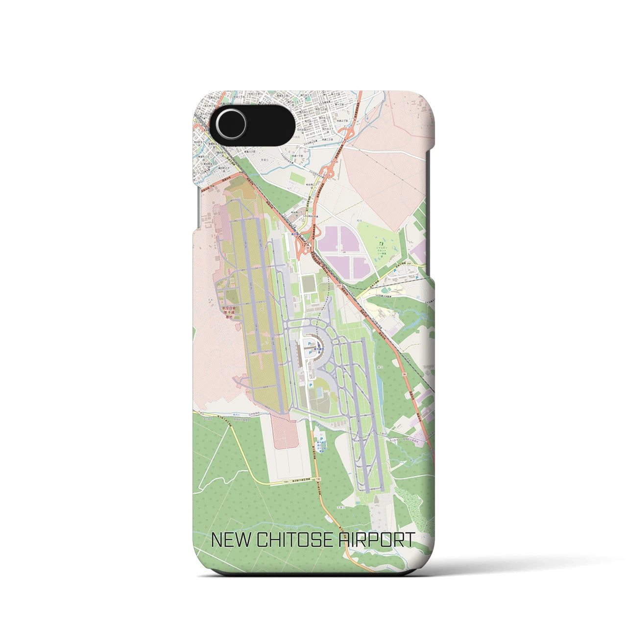 【新千歳空港】地図柄iPhoneケース（バックカバータイプ・ナチュラル）iPhone SE（第3 / 第2世代） / 8 / 7 / 6s / 6 用