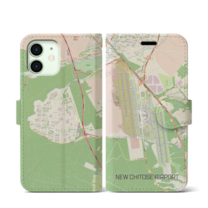 【新千歳空港（北海道）】地図柄iPhoneケース（手帳タイプ）ナチュラル・iPhone 12 mini 用